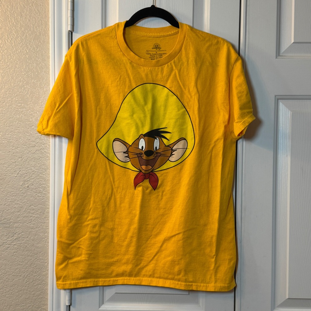 Looney Tunes Speedy Gonzales Face Shirt Mens L Yellow Cartoon Graphic Tee
